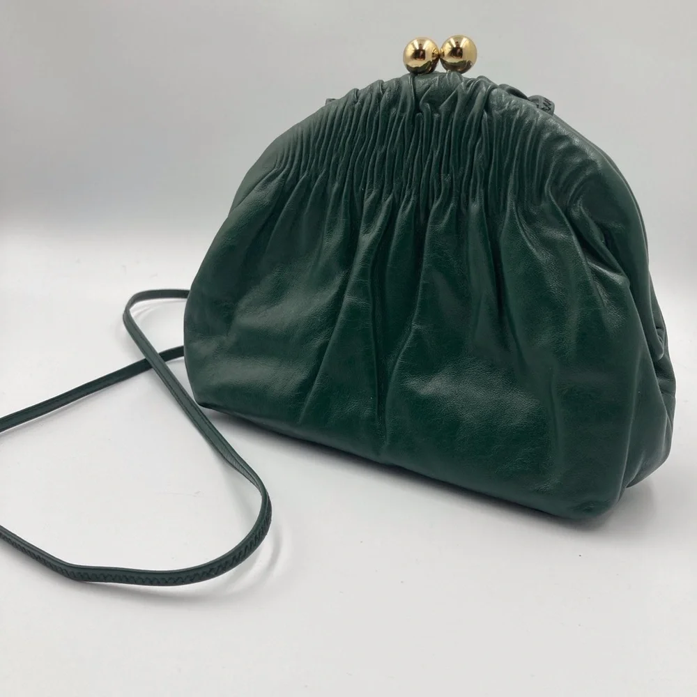 Vintage ETRA Hunter Green small shoulder/crossbody purse, all leather, Very chic - Picture 7 of 9